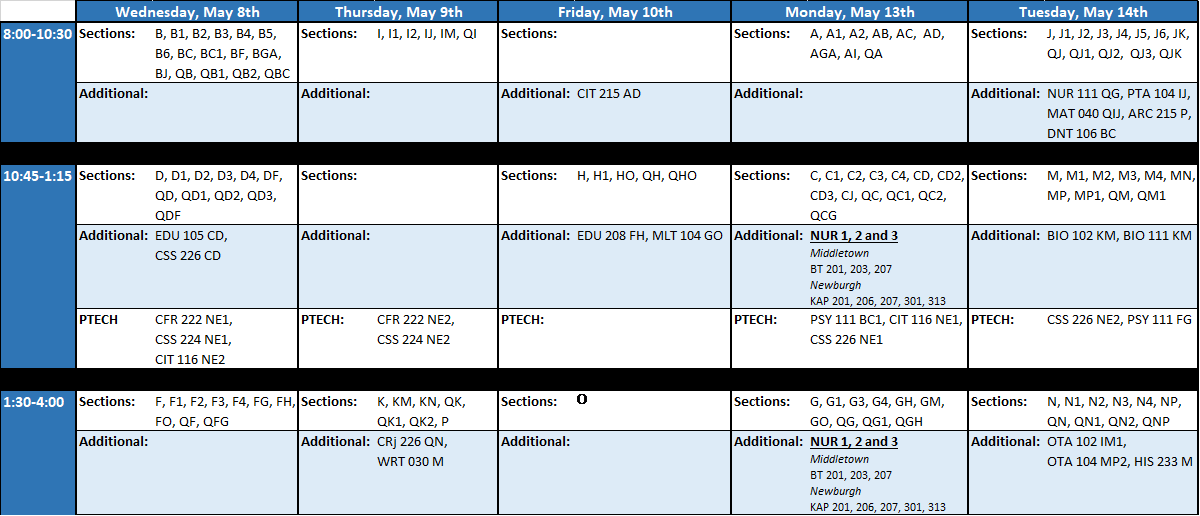 Spring 2024 Revised Final Exam Schedule Graphic